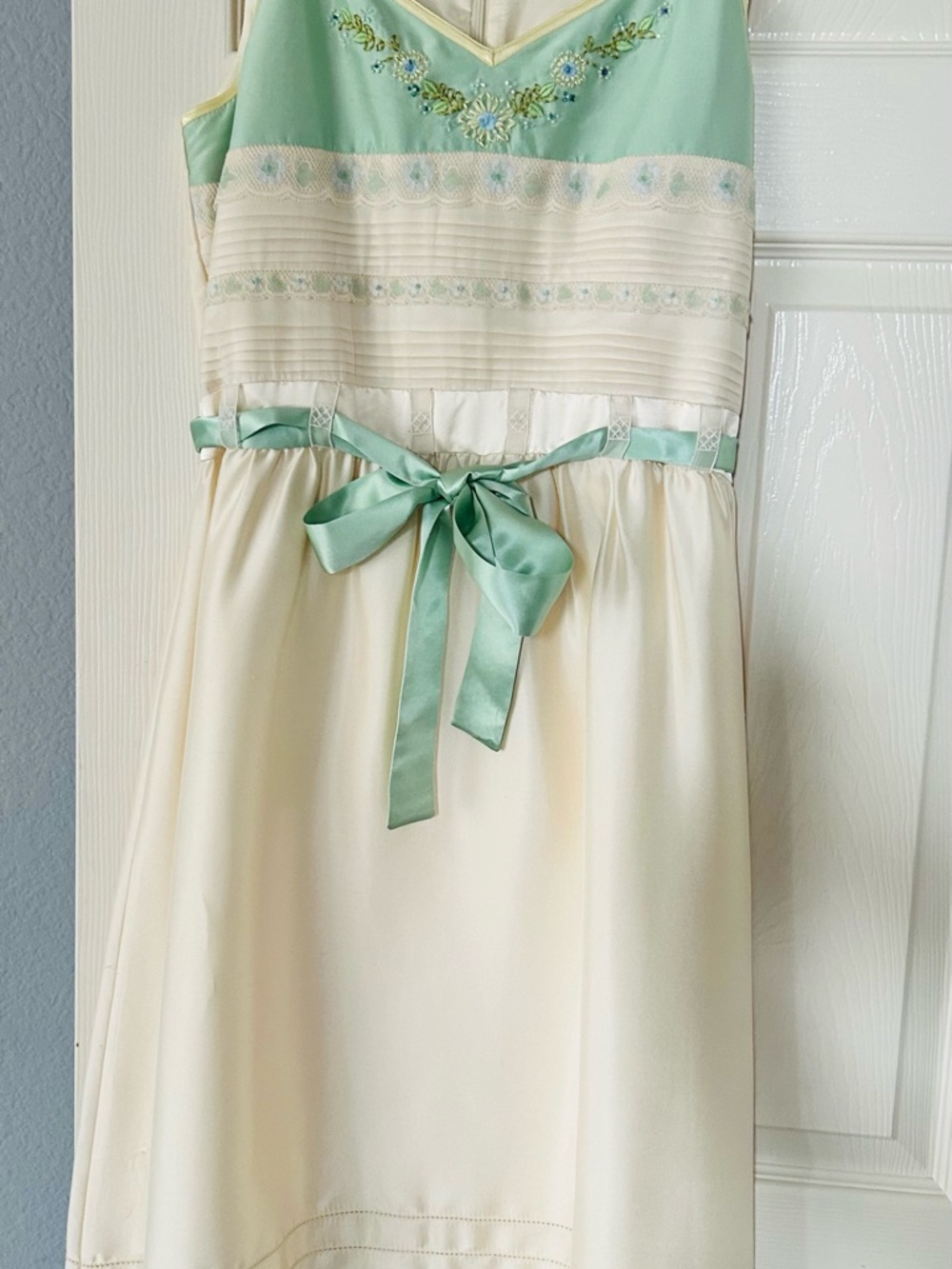 Silk Spenser Jeremy Mint and Cream Floral Appliqué Old Money Fairy Dress